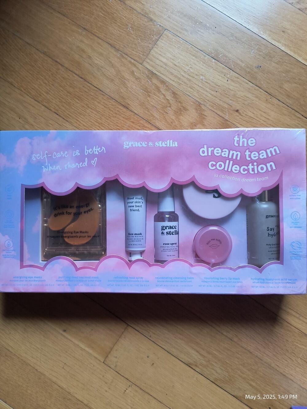 Grace & Stella Dream Team Collection 6 Pc Gift Set HA Serum Rose Spray Eye Gels